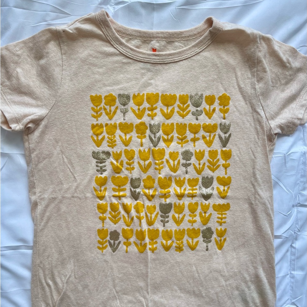 Crewcuts Kids Floral Print T-Shirt - Yellow and Cream